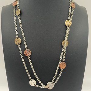 Premier Designs Multi metal disc on silver tone chain.